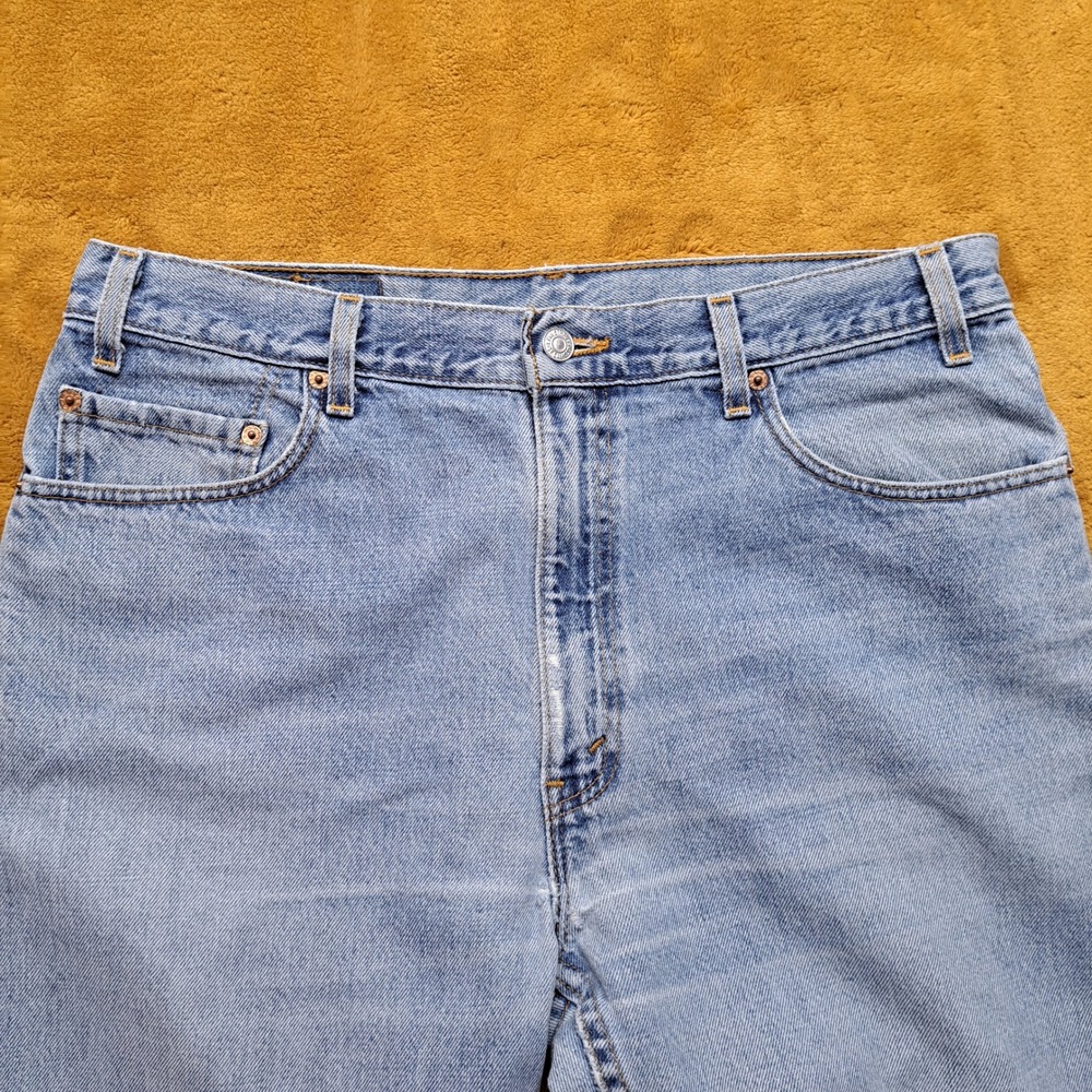 Levi's 505 Straight Leg Jeans Men 36x32 Light Blue Good Raw Hem Made in USA - Picture 9 of 16